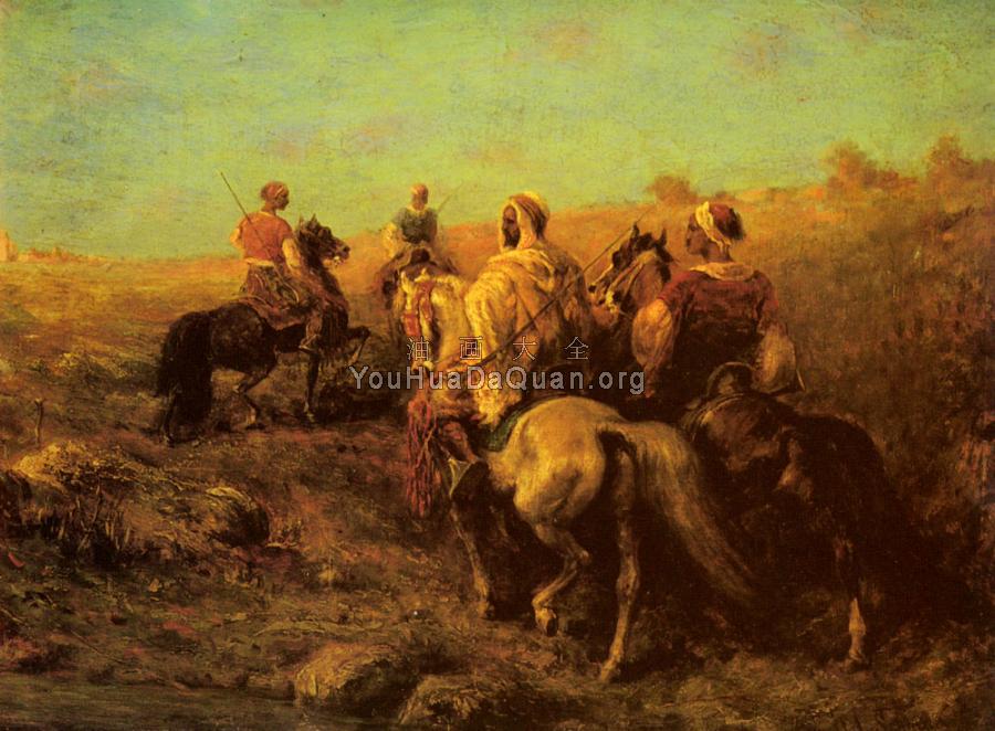 Arabian Horsemen Near A Watering Place - 阿道夫·施赖尔